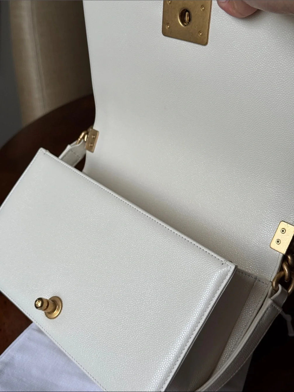 CHANEL Off White  Quilted Boy Shoulder Bag with Gold Hardware